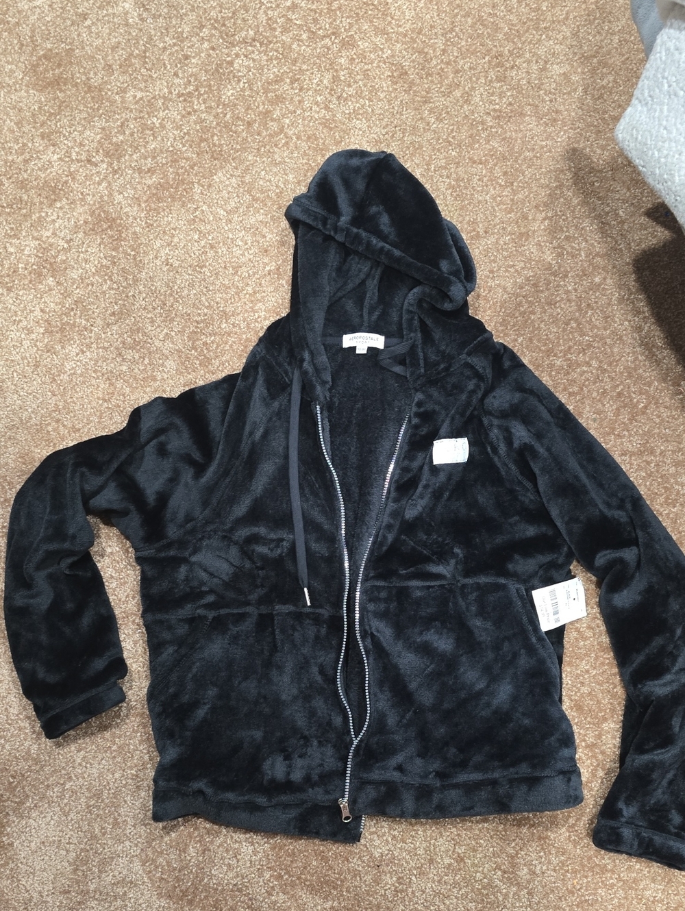 Abercrombie & Fitch Black Plush Hooded Teddy Jacket
